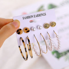 Vintage Pearl Twist Big Circle Earrings Set for Women Fashion Geometric Imitation Pearl Crystal Earrings Jewelry