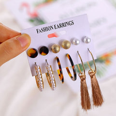 Vintage Pearl Twist Big Circle Earrings Set for Women Fashion Geometric Imitation Pearl Crystal Earrings Jewelry