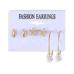 Vintage Pearl Twist Big Circle Earrings Set for Women Fashion Geometric Imitation Pearl Crystal Earrings Jewelry