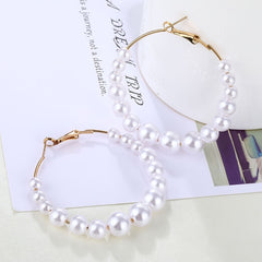 Vintage Pearl Twist Big Circle Earrings Set for Women Fashion Geometric Imitation Pearl Crystal Earrings Jewelry