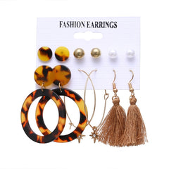 Vintage Pearl Twist Big Circle Earrings Set for Women Fashion Geometric Imitation Pearl Crystal Earrings Jewelry