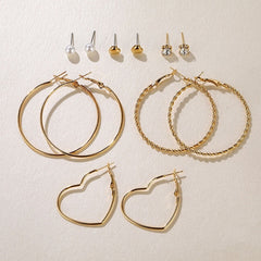 Vintage Pearl Twist Big Circle Earrings Set for Women Fashion Geometric Imitation Pearl Crystal Earrings Jewelry