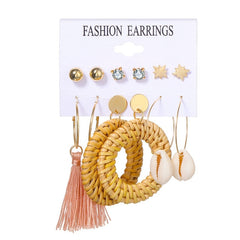 Vintage Pearl Twist Big Circle Earrings Set for Women Fashion Geometric Imitation Pearl Crystal Earrings Jewelry