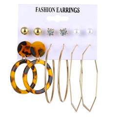 Vintage Pearl Twist Big Circle Earrings Set for Women Fashion Geometric Imitation Pearl Crystal Earrings Jewelry