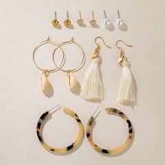 Vintage Pearl Twist Big Circle Earrings Set for Women Fashion Geometric Imitation Pearl Crystal Earrings Jewelry