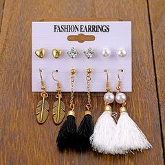 Vintage Pearl Twist Big Circle Earrings Set for Women Fashion Geometric Imitation Pearl Crystal Earrings Jewelry