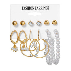 FNIO Women's Earrings Set Pearl Earrings For Women Bohemian Fashion Jewelry 2020 Geometric Crystal Heart Stud Earrings