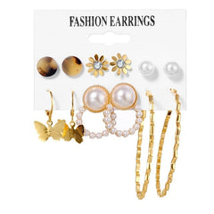 FNIO Women's Earrings Set Pearl Earrings For Women Bohemian Fashion Jewelry 2020 Geometric Crystal Heart Stud Earrings